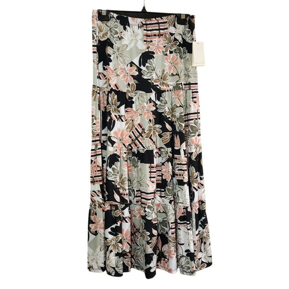 Emi & Joe Women L Midi Skirt Floral & Plaid Print Lightweight Polyester Spandex - Picture 1 of 4